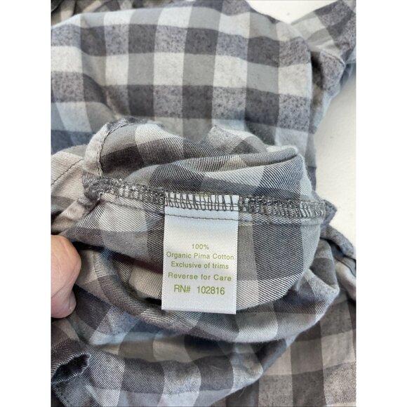 Garnet Hill size 10 Gray flannel Buffalo plaid Organic Pima Button Up‎ Tunic Top - Picture 5 of 9
